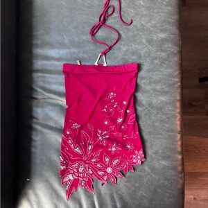 Y2K Asymmetrical Hem Sequin flower shirt